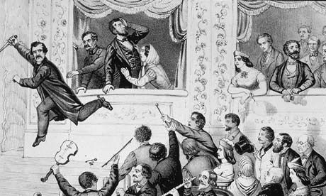 John Wilkes Booth Runs After Assassinating Lincoln, 1865 - Illustration